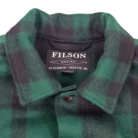 Filson 1940s Mackinaw Wool Cruiser Jacket Green & Black Plaid Sz L - Picture 4 of 8